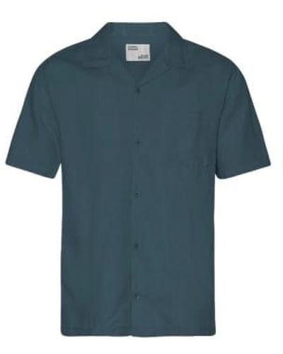 COLORFUL STANDARD Short Sleeve Linen Shirt Blue
