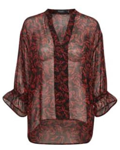 Soaked In Luxury Paprika Leaf Print Luciana Blouse Xs - Brown