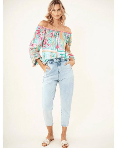 Hale Bob Pink And Turquoise Patterned Shaina Blouse - Blu