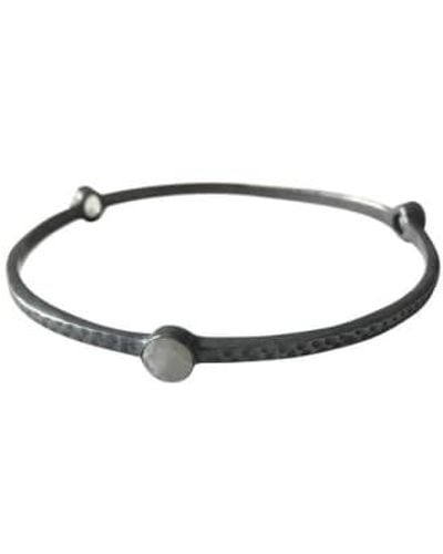 WINDOW DRESSING THE SOUL Wdts Oxidised 925 Hammered Tri Stone Bangle - Brown