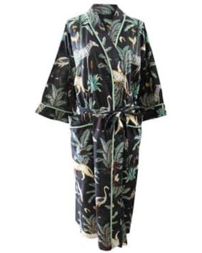 Powell Craft Robe chambre en coton à imprimé safari nuit femme - Noir