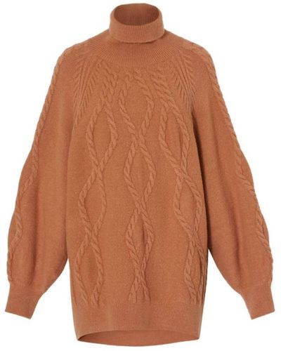 Marella Terracotta Incline High Neck Knit Sweater - Brown