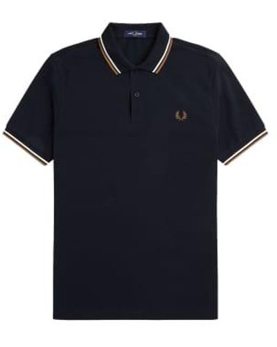 Fred Perry Slim fit twin specped polo , schneewittchen und schattierter stein - Blau