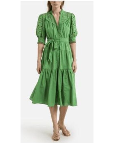 Suncoo Cora Cotton Tiered Dress With Tie Waist - Verde