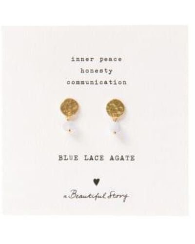 A Beautiful Story Pendientes oro ágata encaje azul mini monedas - Blanco