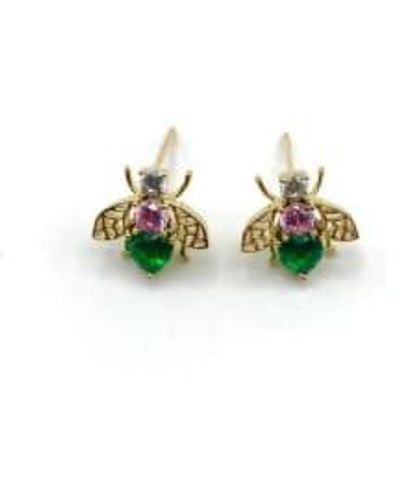 SIXTON LONDON Nouveau Bejewelled Bee Earrings One Size / - Green