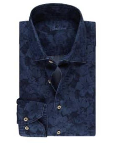 Stenströms Slimline Blue Casual Floral Denim Shirt 7747218695821