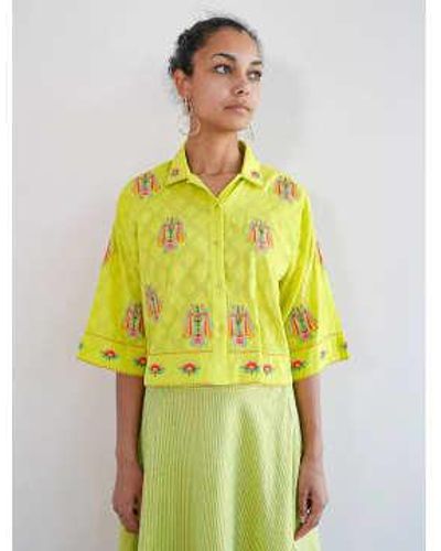 Nimo With Love Thyme Blouse Parrot Embroidery On Jacquard - Yellow