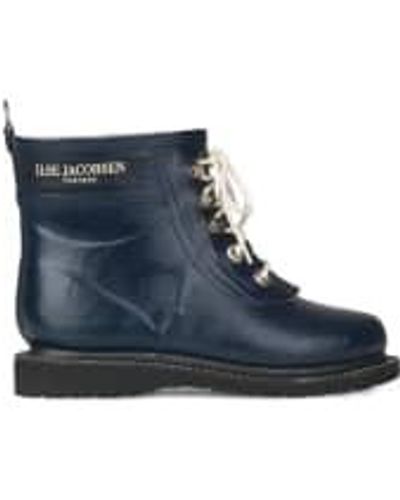 Ilse Jacobsen Short Dark Indigo Rubber Lace Up Wellington Boots - Blu