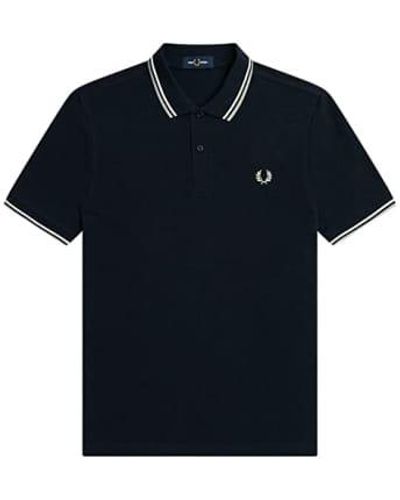 Fred Perry Slim Fit Twin Tipped Polo Navy/ Snow White / Mar Grass M - Blue