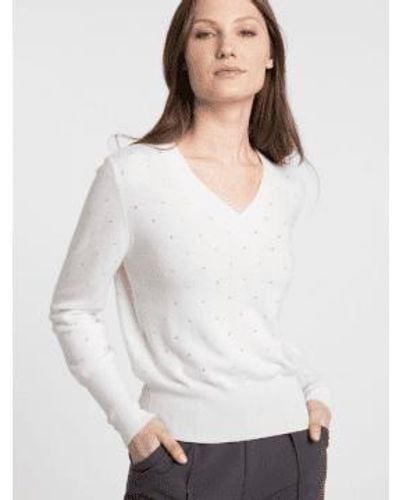 Kinross Cashmere Cashmere Crystal Vee Sweater - White