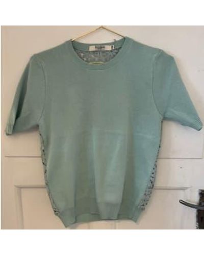 Every Thing We Wear By Clara Fine Knit Jumper Turquoise Lace Back S/m - Green