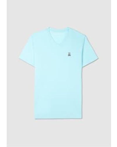 Psycho Bunny Camiseta clásica con cuello en V y diseño conejito punto 4k en color espuma mar hombre - Azul