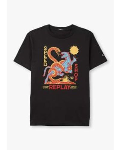 Replay Camiseta estampado hombres tiger & snake en negro