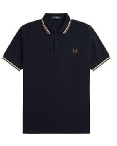 Fred Perry Slim Fit Twin Tipped Polo / Snow White / Shaded Stone - Blue