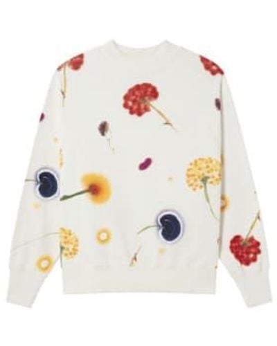 Thinking Mu Fantine Sweatshirt Flowers Fuez - Bianco