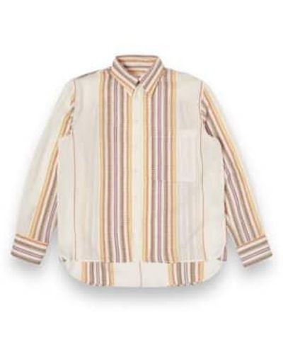 Universal Works Square Pocket Shirt 30261 Mala Stripe Ecru - Neutro