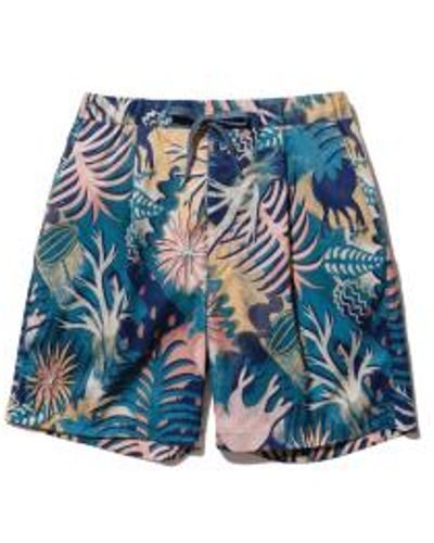 Snow Peak Or Printed Breathable Quick Dry Shorts Or - Blu