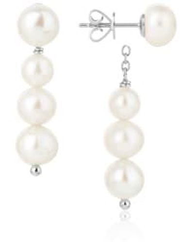Claudia Bradby Silver Pearl Graduated Drop Earrings / - White