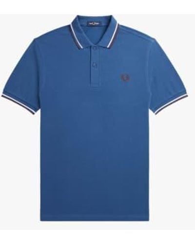 Fred Perry Slim Fit Twin Tipped Polo Midnight / Snow White Oxblood L - Blue
