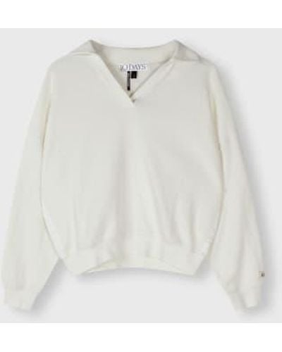 10Days Texture Fleece Polo Sweater - Bianco