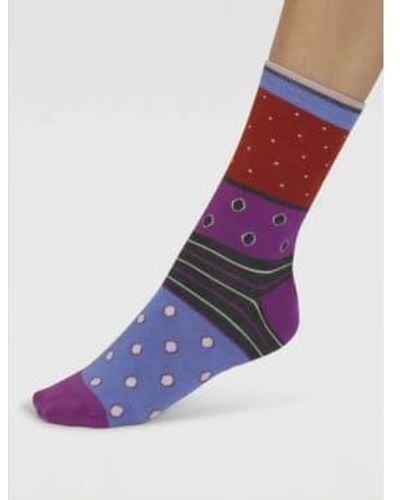 Thought Spw898 Rondel Spot And Stripe Bamboo Ankle Socks - Purple