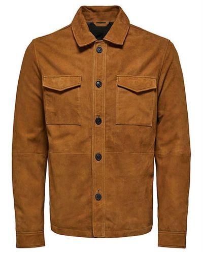 SELECTED Brown Suede Overshirt