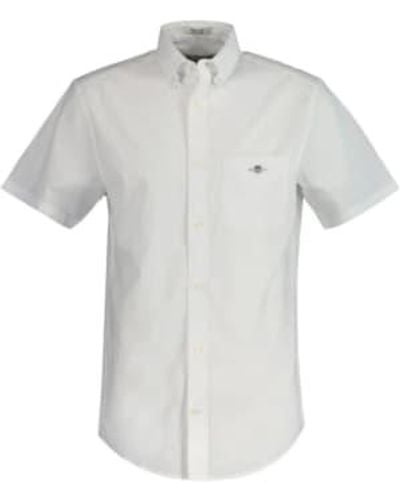 GANT Regular Fit Cotton Linen Short Sleeve Shirt M - Grey