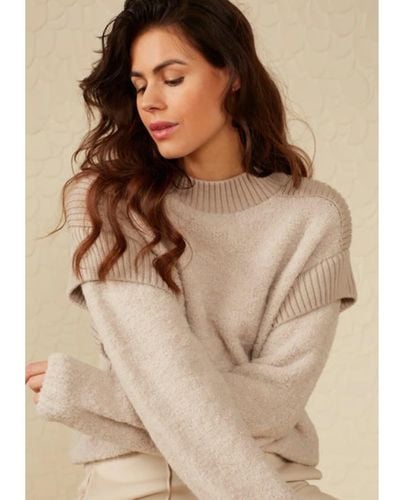 Yaya Boucle Jumper With Round Neck And Long Sleeves Beige - Natural