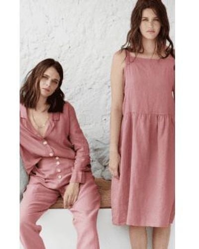Mus & Bombon Midi Dress In Linen Xs - Pink