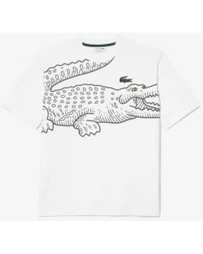 Lacoste Mens Round Neck Loose Fit Crocodile Print T - Bianco