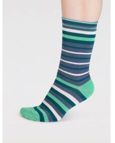 Thought Misty Spw835 Lucia Bamboo Stripe Socks One Size / - Green