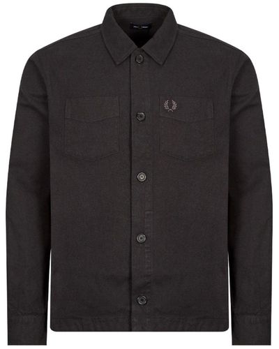 Fred Perry Charcoal Marl Wool Blend Overshirt - Nero