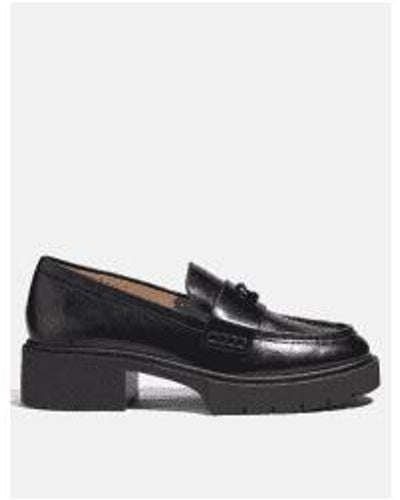 COACH Leah Leather Platform Loafers - Black