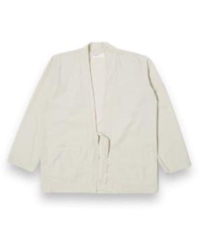 Universal Works Tie Front Jacket Organic Poplin 30681 Driftwood - White
