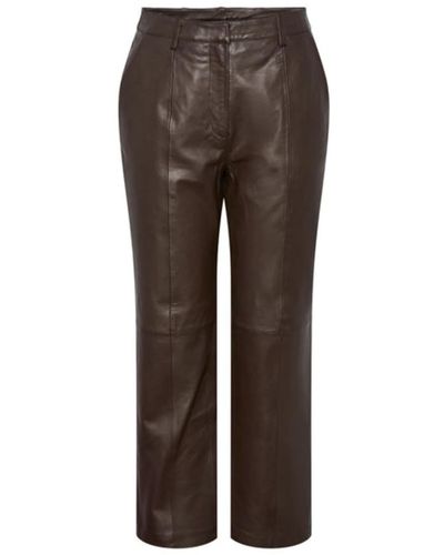Y.A.S Pantalon en cuir taille haute Ricca Java - Marron