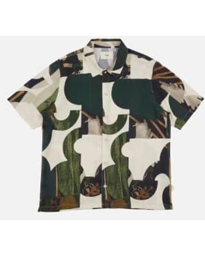 Folk Gabe Shirt Cutout Print Multi Olive - Grün