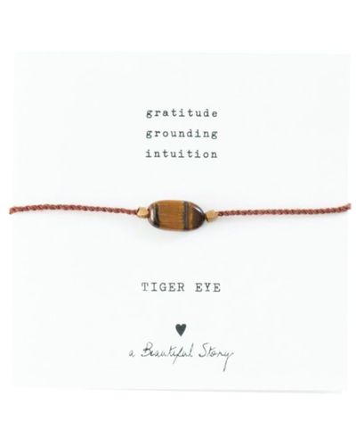 A Beautiful Story Tiger Eye & Gold Gemstone Card Bracelet - White