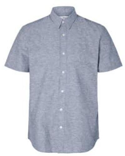 SELECTED Slhslimnew-linen Medium Denim Classic Shirt S - Blue