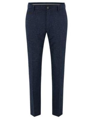 BOSS Dark Wool Silk Blend Micro Pattern Trousers - Blu
