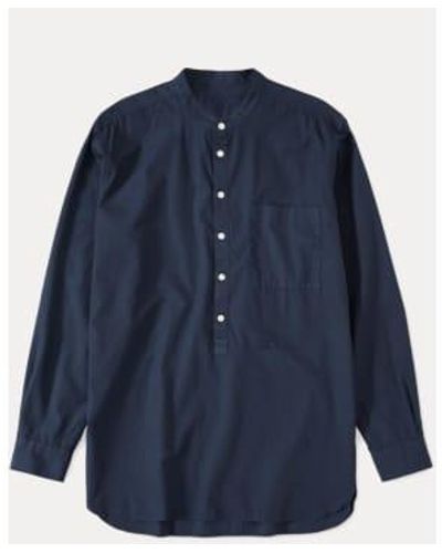 Closed Tunic Shirt Magnifier Collar Cotton Dark Night M - Blue
