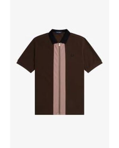 Fred Perry Zip Through Polo Shirt Burnt Tobacco - Marrone
