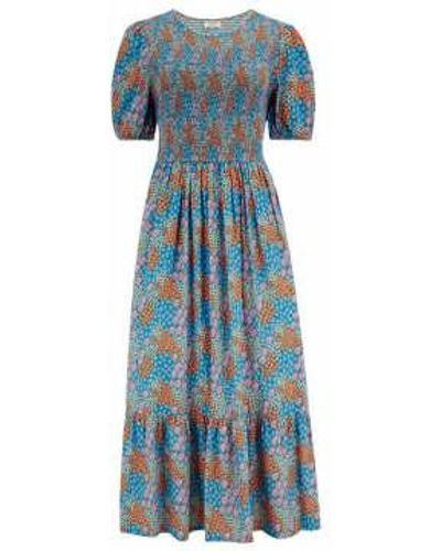 Sugarhill Arrabella Midi Shirred Dress Multi, Cluster Meadow Uk 8 - Blue