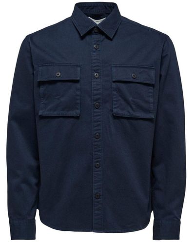 SELECTED Long Sleeve Overshirt In Navy 16082668 - Blue