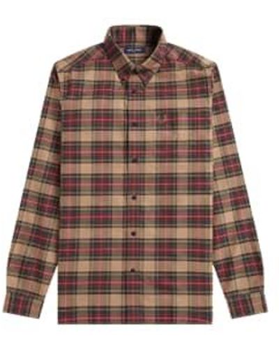 Fred Perry Tartan Shirt Shaded Stone M - Brown