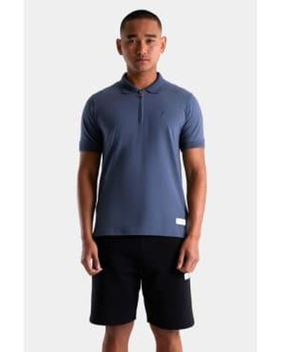 Android Homme Gestickte Zip Polo -Holzkohle - Blau