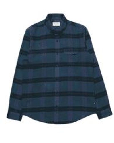 Far Afield Larry Ls Check Shirt In Meteorite Insignia Blue From