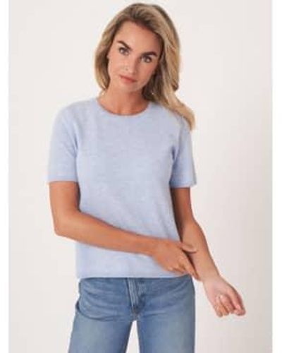 Repeat Cashmere Crew Neck Half Sleeve Crop Jumper 12 - Blue