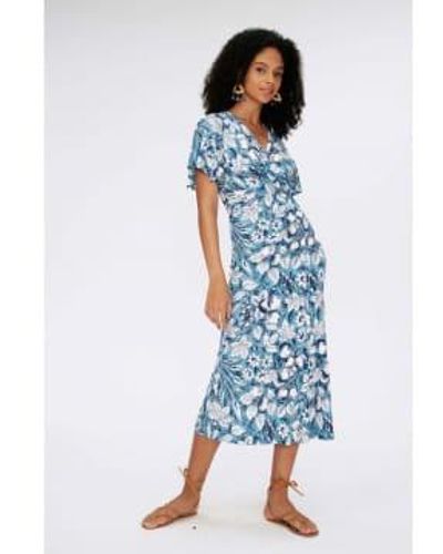 Diane von Furstenberg Zetna Palm Floral Loose Sleeve Wrap Dress Size: S - Blue