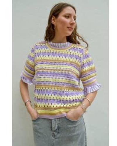 Yerse Multicolor Crochet Sweater S - Gray